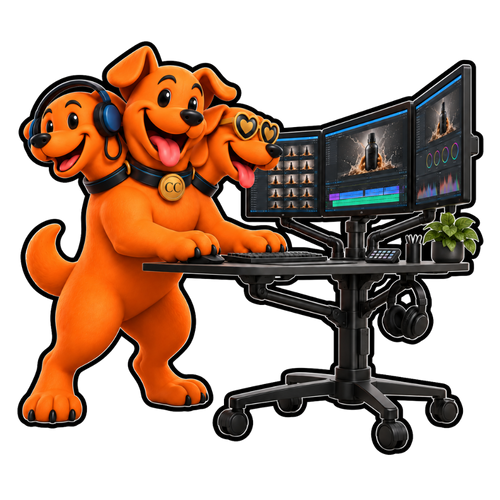 Cerberus orange three-headed dog creative workstation mascot on transparent background